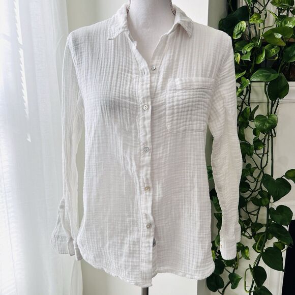 Rails White 100% Indian Cotton Gauze Blouse Relaxed Fit Earthy Boho Vegan - Med - Picture 1 of 10